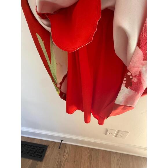 KAY UNGER NEW YORK Womens Size 6 Red Floral Sleeveless Midi Square Neck Elegant - Picture 7 of 10